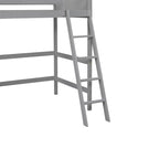 Lit mezzanine simple en pin massif, coloris espresso / blanc / gris, avec échelle et barrières de sécurité