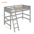 Lit mezzanine simple en pin massif, coloris espresso / blanc / gris, avec échelle et barrières de sécurité