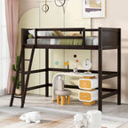 Lit mezzanine simple en pin massif, coloris espresso / blanc / gris, avec échelle et barrières de sécurité