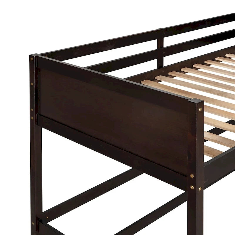 Lit mezzanine simple en pin massif, coloris espresso / blanc / gris, avec échelle et barrières de sécurité