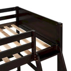 Lit mezzanine simple en pin massif, coloris espresso / blanc / gris, avec échelle et barrières de sécurité