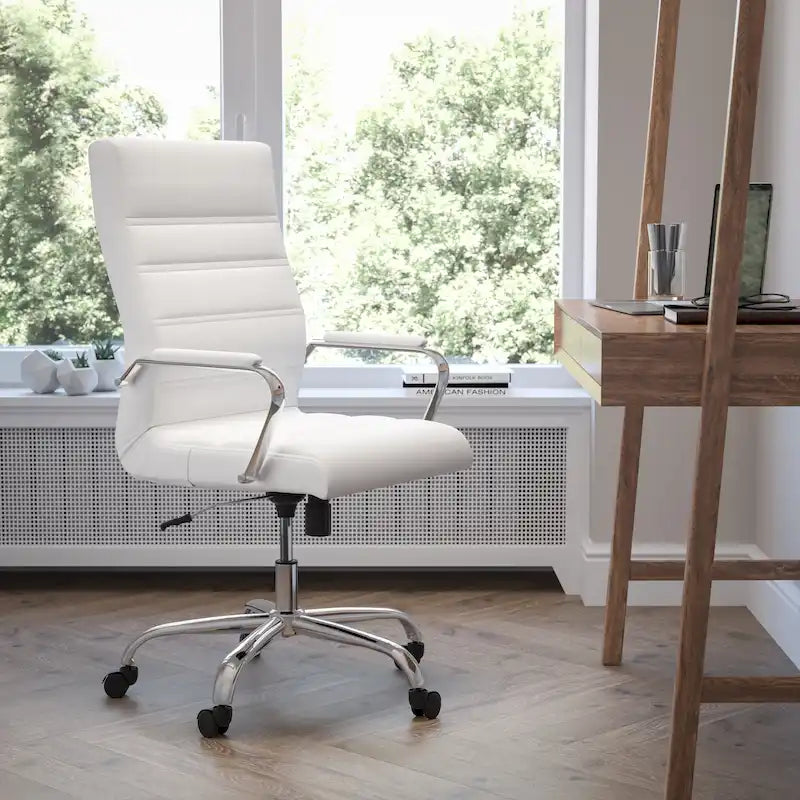 Fauteuil de bureau de direction pivotant à dossier haut en similicuir noir / blanc / gris / marron, avec dossier capitonné, accoudoirs rembourrés et hauteur réglable – Simple