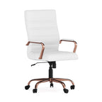 Fauteuil de bureau de direction pivotant à dossier haut en similicuir noir / blanc / gris / marron, avec dossier capitonné, accoudoirs rembourrés et hauteur réglable – Simple