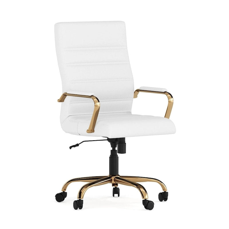 Fauteuil de bureau de direction pivotant à dossier haut en similicuir noir / blanc / gris / marron, avec dossier capitonné, accoudoirs rembourrés et hauteur réglable – Simple