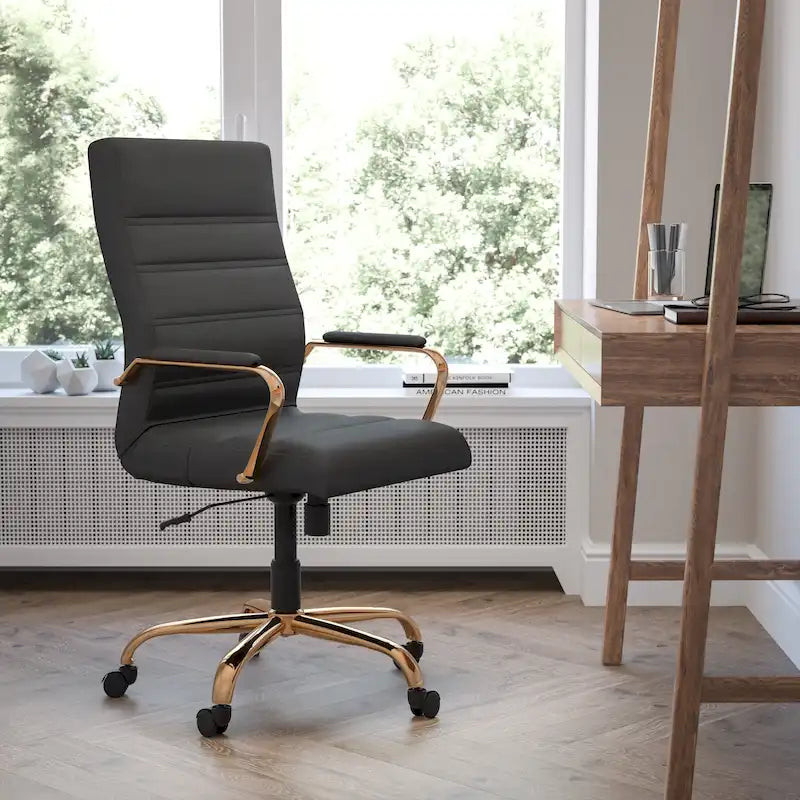 Fauteuil de bureau de direction pivotant à dossier haut en similicuir noir / blanc / gris / marron, avec dossier capitonné, accoudoirs rembourrés et hauteur réglable – Simple