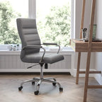 Fauteuil de bureau de direction pivotant à dossier haut en similicuir noir / blanc / gris / marron, avec dossier capitonné, accoudoirs rembourrés et hauteur réglable – Simple