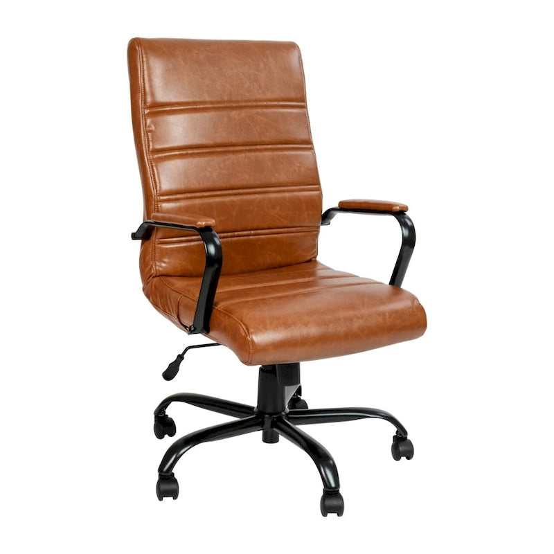 Fauteuil de bureau de direction pivotant à dossier haut en similicuir noir / blanc / gris / marron, avec dossier capitonné, accoudoirs rembourrés et hauteur réglable – Simple