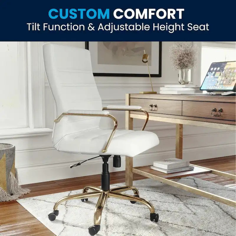 Fauteuil de bureau de direction pivotant à dossier haut en similicuir noir / blanc / gris / marron, avec dossier capitonné, accoudoirs rembourrés et hauteur réglable – Simple
