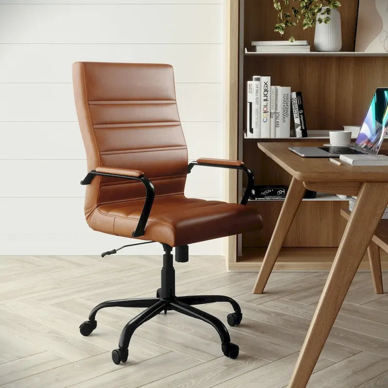 Fauteuil de bureau de direction pivotant à dossier haut en similicuir noir / blanc / gris / marron, avec dossier capitonné, accoudoirs rembourrés et hauteur réglable – Simple