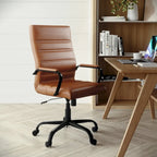 Fauteuil de bureau de direction pivotant à dossier haut en similicuir noir / blanc / gris / marron, avec dossier capitonné, accoudoirs rembourrés et hauteur réglable – Simple