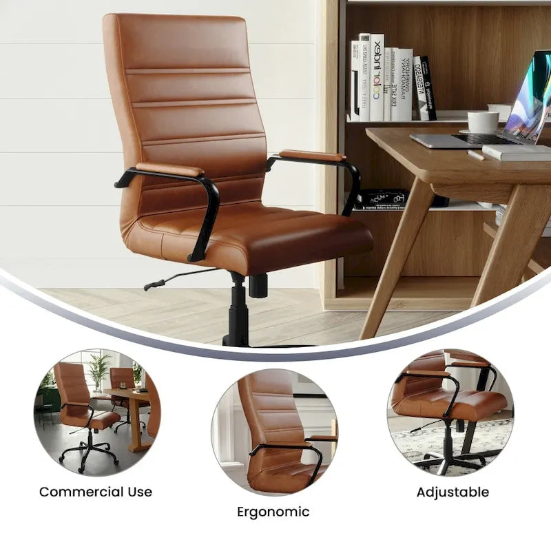 Fauteuil de bureau de direction pivotant à dossier haut en similicuir noir / blanc / gris / marron, avec dossier capitonné, accoudoirs rembourrés et hauteur réglable – Simple
