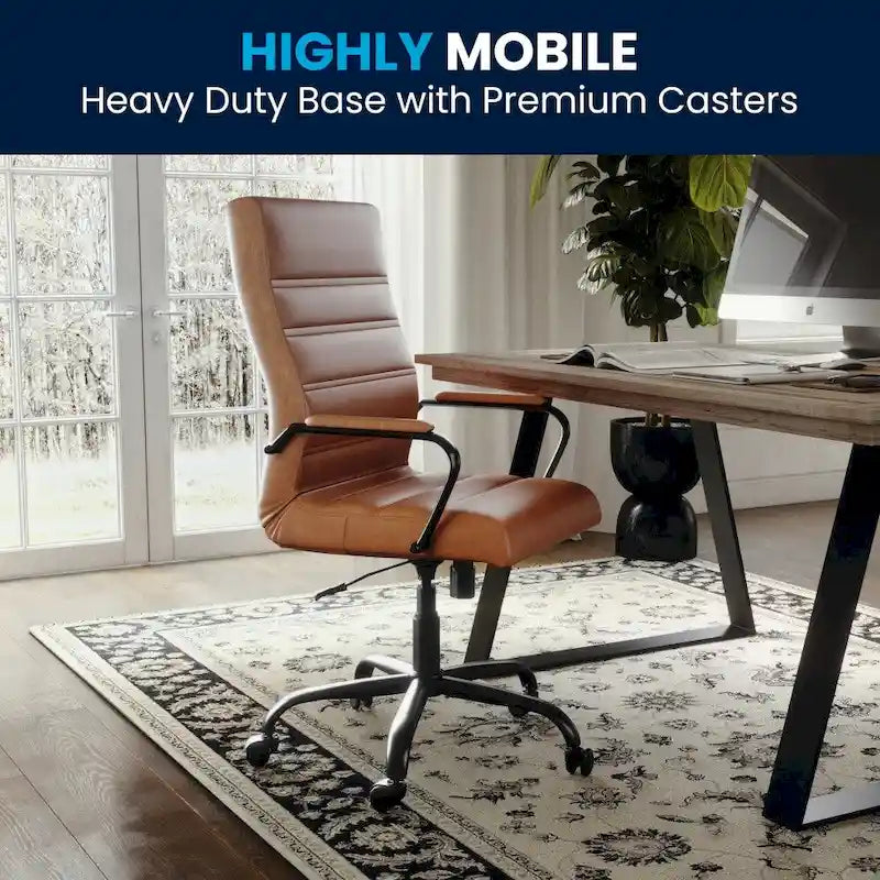 Fauteuil de bureau de direction pivotant à dossier haut en similicuir noir / blanc / gris / marron, avec dossier capitonné, accoudoirs rembourrés et hauteur réglable – Simple