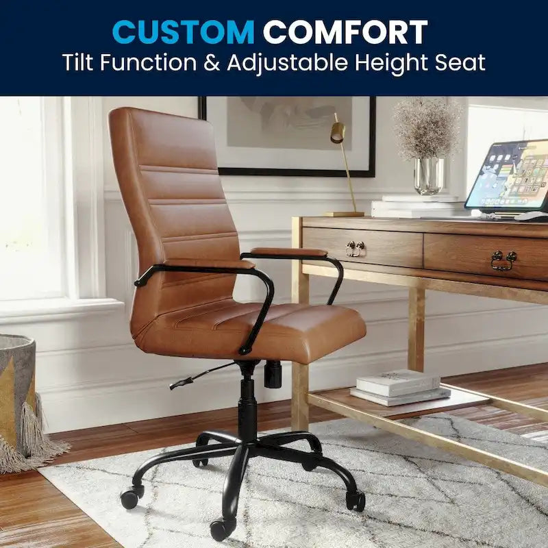 Fauteuil de bureau de direction pivotant à dossier haut en similicuir noir / blanc / gris / marron, avec dossier capitonné, accoudoirs rembourrés et hauteur réglable – Simple