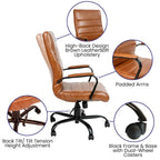Fauteuil de bureau de direction pivotant à dossier haut en similicuir noir / blanc / gris / marron, avec dossier capitonné, accoudoirs rembourrés et hauteur réglable – Simple