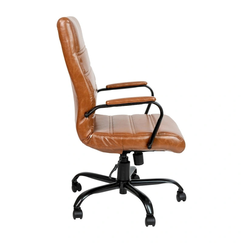 Fauteuil de bureau de direction pivotant à dossier haut en similicuir noir / blanc / gris / marron, avec dossier capitonné, accoudoirs rembourrés et hauteur réglable – Simple