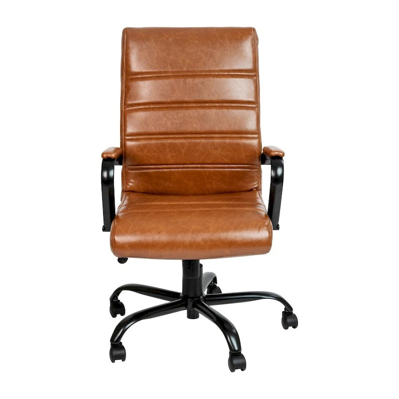 Fauteuil de bureau de direction pivotant à dossier haut en similicuir noir / blanc / gris / marron, avec dossier capitonné, accoudoirs rembourrés et hauteur réglable – Simple