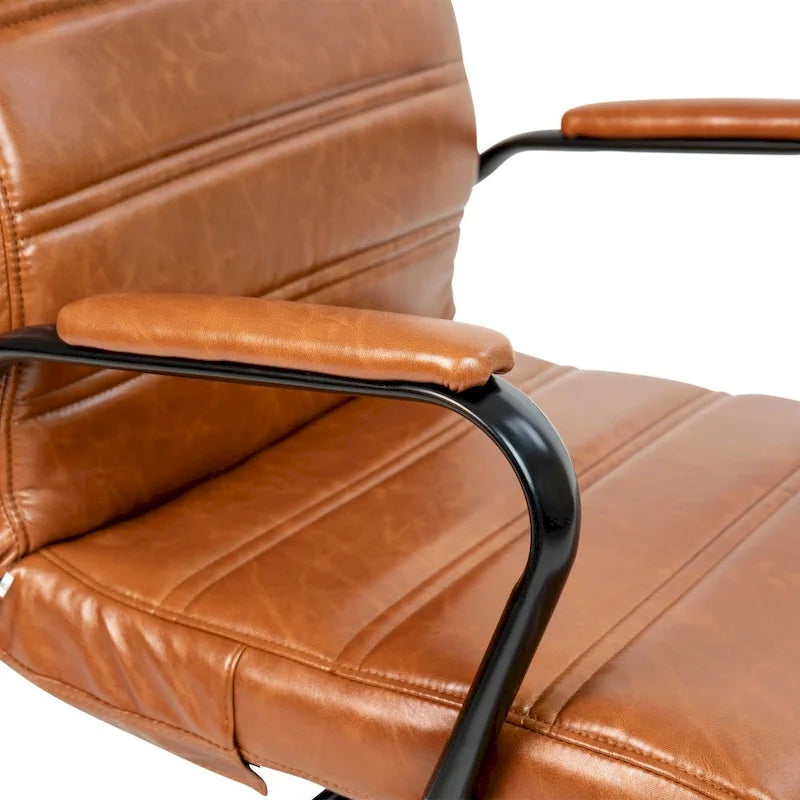 Fauteuil de bureau de direction pivotant à dossier haut en similicuir noir / blanc / gris / marron, avec dossier capitonné, accoudoirs rembourrés et hauteur réglable – Simple