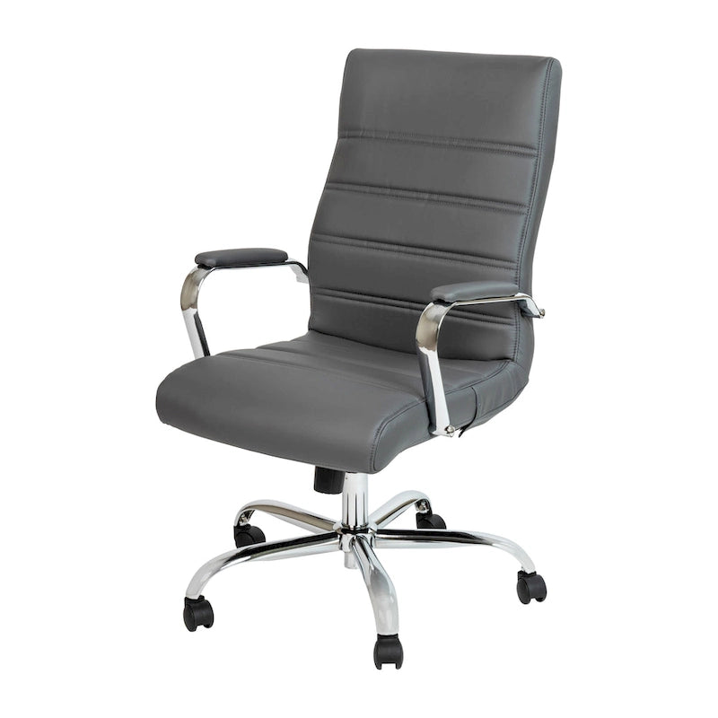 Fauteuil de bureau de direction pivotant à dossier haut en similicuir noir / blanc / gris / marron, avec dossier capitonné, accoudoirs rembourrés et hauteur réglable – Simple