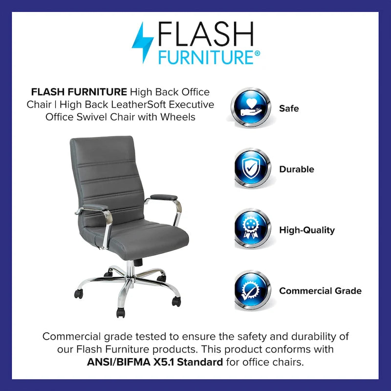 Fauteuil de bureau de direction pivotant à dossier haut en similicuir noir / blanc / gris / marron, avec dossier capitonné, accoudoirs rembourrés et hauteur réglable – Simple
