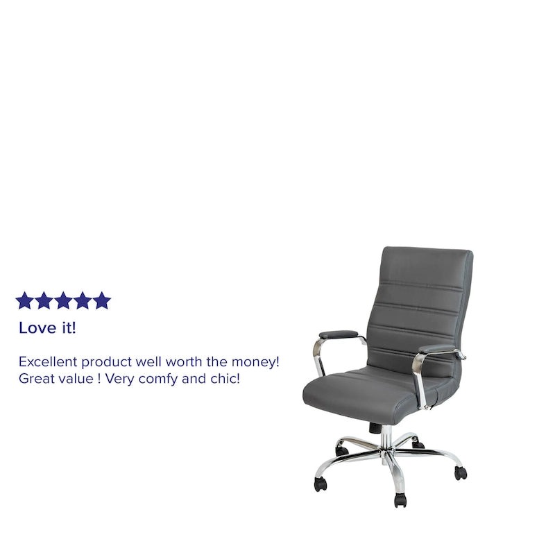 Fauteuil de bureau de direction pivotant à dossier haut en similicuir noir / blanc / gris / marron, avec dossier capitonné, accoudoirs rembourrés et hauteur réglable – Simple