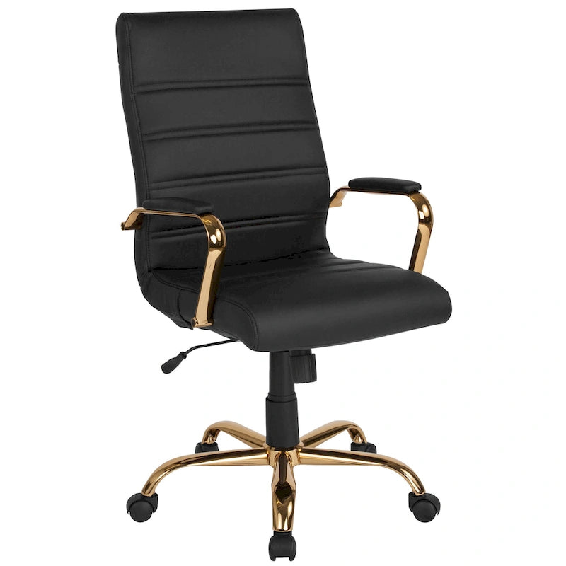 Fauteuil de bureau de direction pivotant à dossier haut en similicuir noir / blanc / gris / marron, avec dossier capitonné, accoudoirs rembourrés et hauteur réglable – Simple