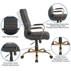 Fauteuil de bureau de direction pivotant à dossier haut en similicuir noir / blanc / gris / marron, avec dossier capitonné, accoudoirs rembourrés et hauteur réglable – Simple