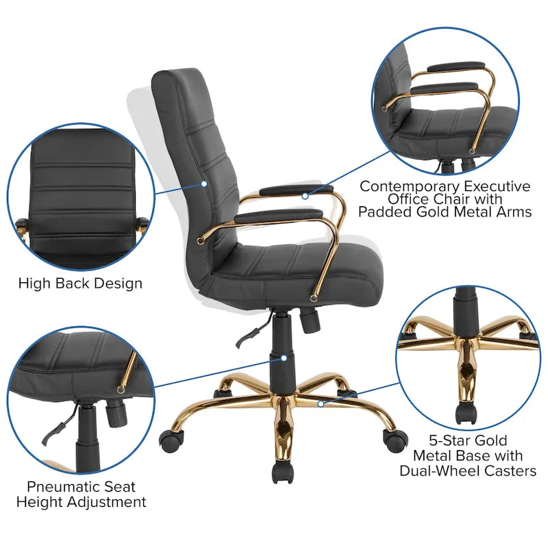 Fauteuil de bureau de direction pivotant à dossier haut en similicuir noir / blanc / gris / marron, avec dossier capitonné, accoudoirs rembourrés et hauteur réglable – Simple