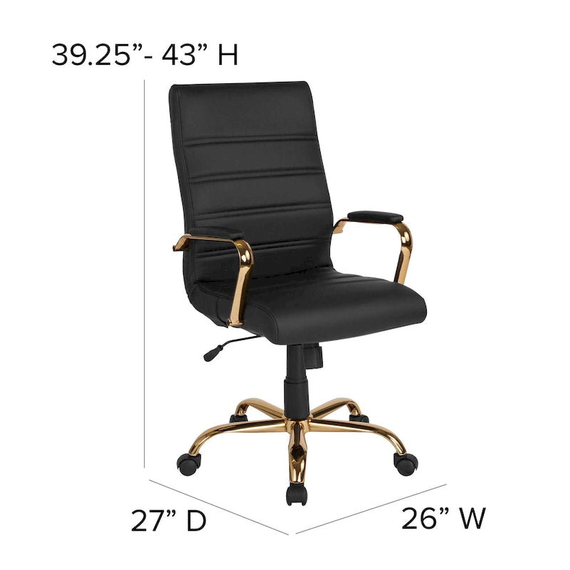 Fauteuil de bureau de direction pivotant à dossier haut en similicuir noir / blanc / gris / marron, avec dossier capitonné, accoudoirs rembourrés et hauteur réglable – Simple