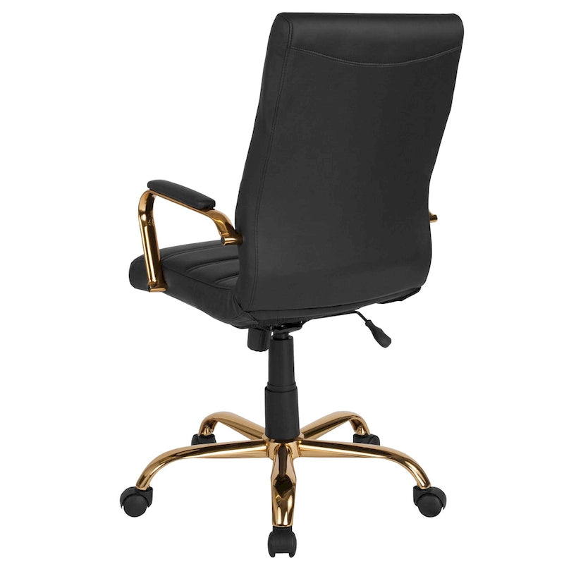 Fauteuil de bureau de direction pivotant à dossier haut en similicuir noir / blanc / gris / marron, avec dossier capitonné, accoudoirs rembourrés et hauteur réglable – Simple