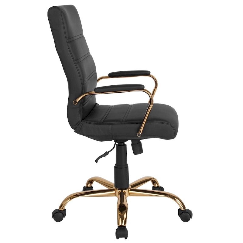 Fauteuil de bureau de direction pivotant à dossier haut en similicuir noir / blanc / gris / marron, avec dossier capitonné, accoudoirs rembourrés et hauteur réglable – Simple