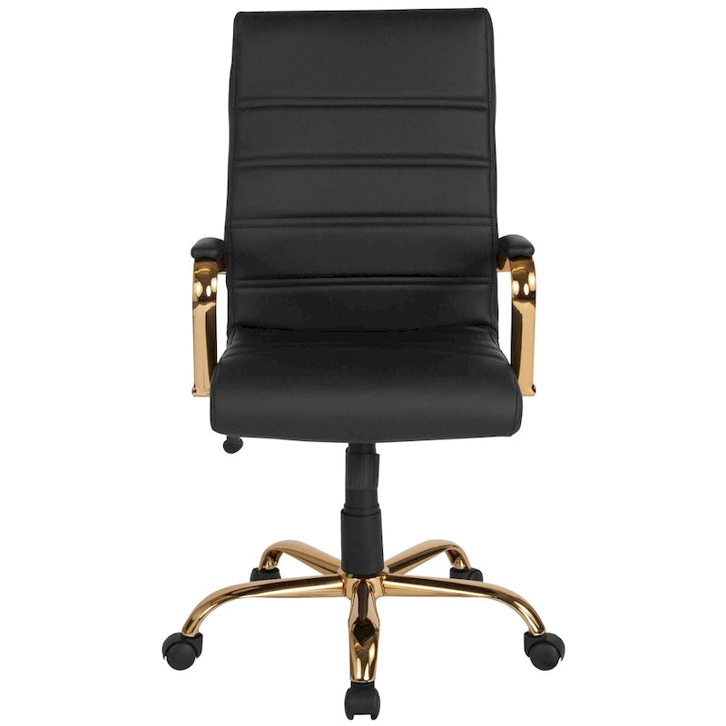 Fauteuil de bureau de direction pivotant à dossier haut en similicuir noir / blanc / gris / marron, avec dossier capitonné, accoudoirs rembourrés et hauteur réglable – Simple