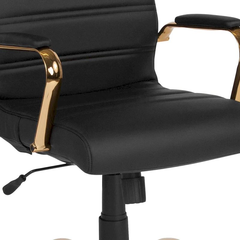 Fauteuil de bureau de direction pivotant à dossier haut en similicuir noir / blanc / gris / marron, avec dossier capitonné, accoudoirs rembourrés et hauteur réglable – Simple
