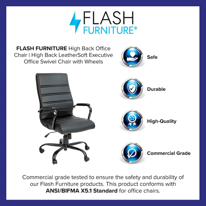 Fauteuil de bureau de direction pivotant à dossier haut en similicuir noir / blanc / gris / marron, avec dossier capitonné, accoudoirs rembourrés et hauteur réglable – Simple