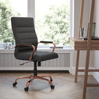 Fauteuil de bureau de direction pivotant à dossier haut en similicuir noir / blanc / gris / marron, avec dossier capitonné, accoudoirs rembourrés et hauteur réglable – Simple