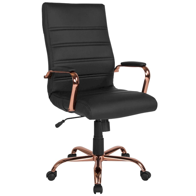 Fauteuil de bureau de direction pivotant à dossier haut en similicuir noir / blanc / gris / marron, avec dossier capitonné, accoudoirs rembourrés et hauteur réglable – Simple