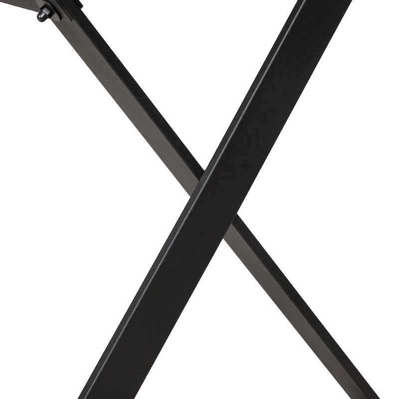 Bureau d'ordinateur industriel en noyer, métal et placage de bois avec base en X, 3 tiroirs et prise USB + courant – Simple