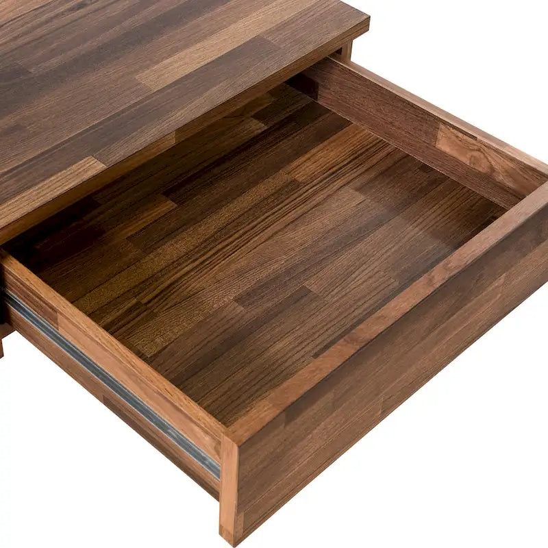 Bureau d'ordinateur industriel en noyer, métal et placage de bois avec base en X, 3 tiroirs et prise USB + courant – Simple