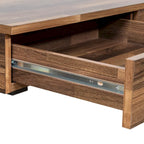 Bureau d'ordinateur industriel en noyer, métal et placage de bois avec base en X, 3 tiroirs et prise USB + courant – Simple
