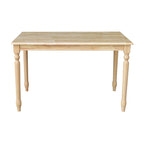 Table de salle à manger de ferme en bois massif naturel avec plateau de boucher et pieds tournés – 4 places