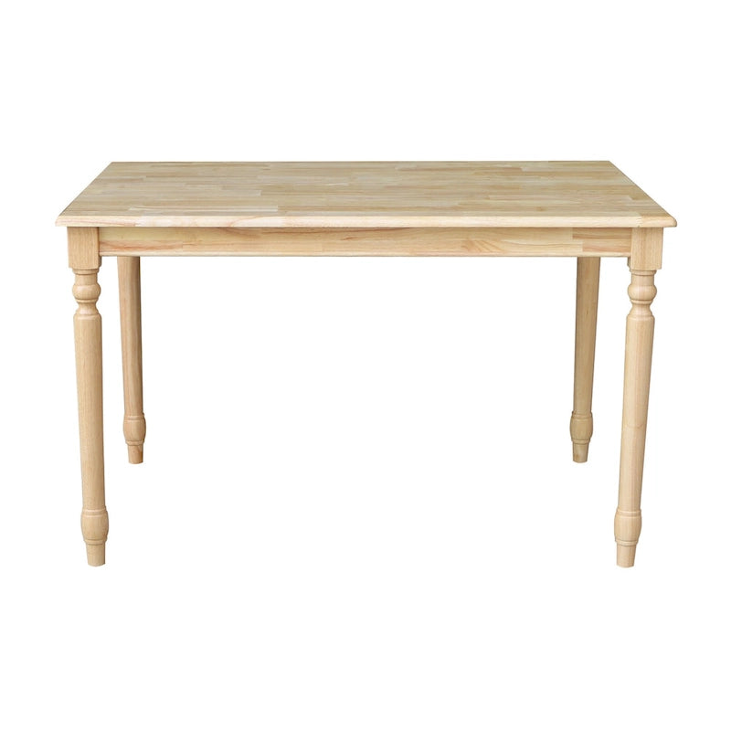 Table de salle à manger de ferme en bois massif naturel avec plateau de boucher et pieds tournés – 4 places