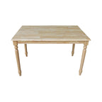 Table de salle à manger de ferme en bois massif naturel avec plateau de boucher et pieds tournés – 4 places