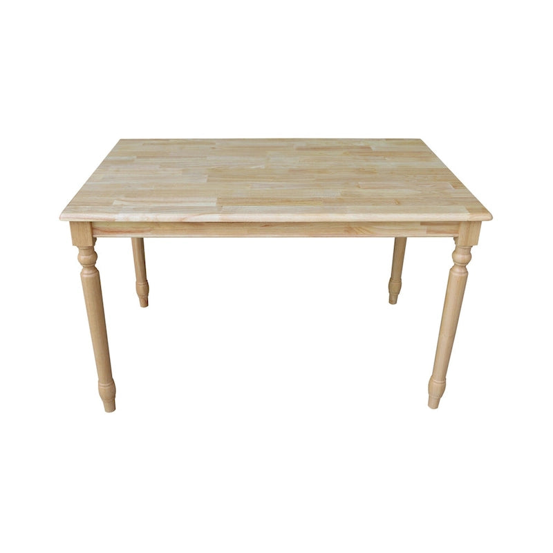 Table de salle à manger de ferme en bois massif naturel avec plateau de boucher et pieds tournés – 4 places