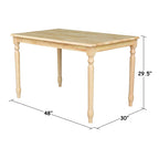 Table de salle à manger de ferme en bois massif naturel avec plateau de boucher et pieds tournés – 4 places
