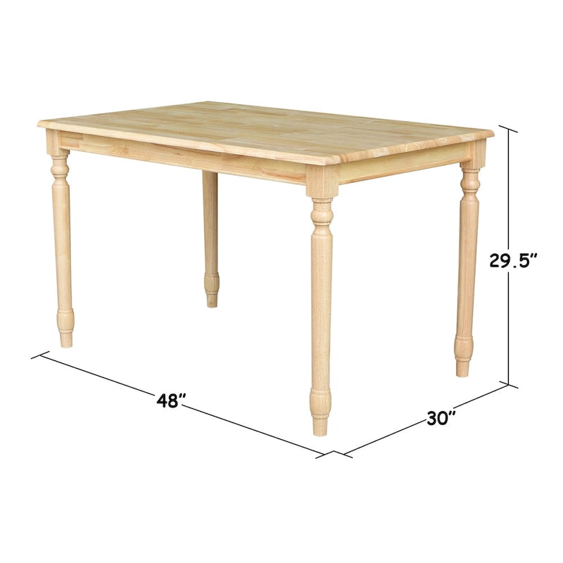 Table de salle à manger de ferme en bois massif naturel avec plateau de boucher et pieds tournés – 4 places