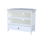 Meuble TV d'angle de style « Mission » en bois massif avec tiroir et étagères, finitions au choix : non teinté / expresso / gris taupe délavé / blanc / bleu océan / gris chiné vieilli / noir