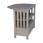 Meuble TV d'angle de style « Mission » en bois massif avec tiroir et étagères, finitions au choix : non teinté / expresso / gris taupe délavé / blanc / bleu océan / gris chiné vieilli / noir