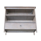 Meuble TV d'angle de style « Mission » en bois massif avec tiroir et étagères, finitions au choix : non teinté / expresso / gris taupe délavé / blanc / bleu océan / gris chiné vieilli / noir