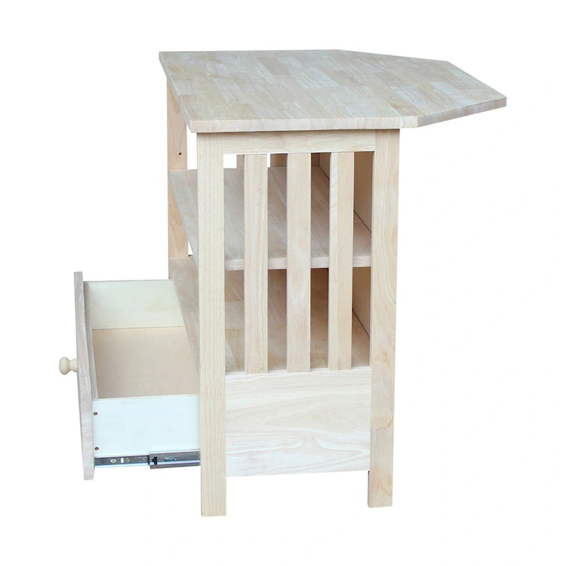 Meuble TV d'angle de style « Mission » en bois massif avec tiroir et étagères, finitions au choix : non teinté / expresso / gris taupe délavé / blanc / bleu océan / gris chiné vieilli / noir