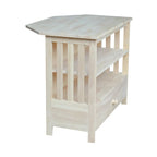 Meuble TV d'angle de style « Mission » en bois massif avec tiroir et étagères, finitions au choix : non teinté / expresso / gris taupe délavé / blanc / bleu océan / gris chiné vieilli / noir