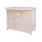 Meuble TV d'angle de style « Mission » en bois massif avec tiroir et étagères, finitions au choix : non teinté / expresso / gris taupe délavé / blanc / bleu océan / gris chiné vieilli / noir